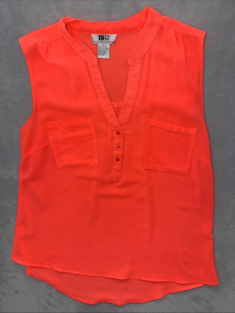 Neon Orange Sleeveless V-Neck Blouse
